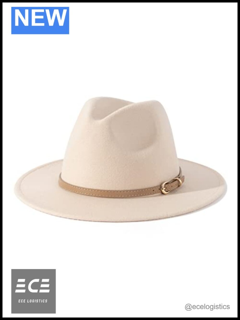 Wide Brim Felt Fedora Hat with Belt Buckle Adjustable Fit